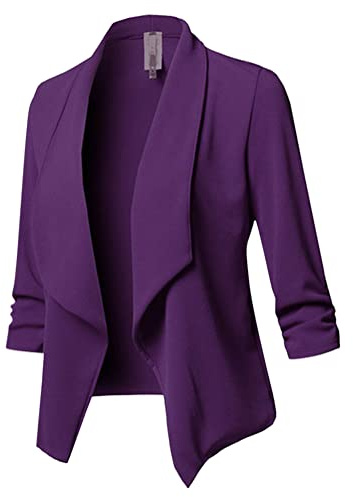 Oanviso Blazer Donna Elegante Cerimonia Curvy Giacca Leggera Ufficio Moda Casual Cappotto Corto Primavera Business Cardigan da Lavoro Slim Tailleur Giacche da Abito Viola XXL