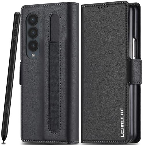 Handyhülle für Samsung Galaxy Z Fold 3 Hülle Leder [Mit S Pen Slot] für Galaxy Fold 3 Hülle Klappbar Leder Flip Wallet Stoßfeste Case, Schutzhülle Klapphülle für Samsung Z Fold 3 5G Hülle Holster