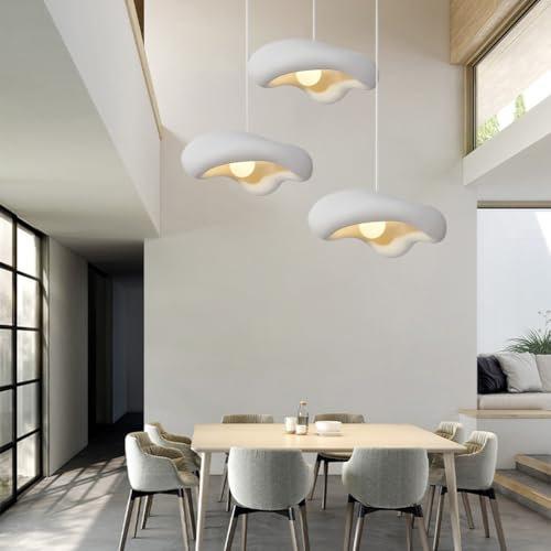TMKOO Kreative Wabi-sabi Pendelleuchte Unregelmäßige Kreative Pendelleuchte E27 In Wolkenform Weißer Kronleuchter Innenbeleuchtung Verstellbare Heimdekoration Für Esszimmer Küche Inselleuchte(A-3light