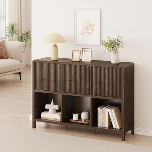 [en.casa] Sideboard Lukkodso Wohnzimmerschrank mit 3 Türen Push-to-Open Kommode mit 6 Fächern 77 x 110 x 30 cm Walnussoptik