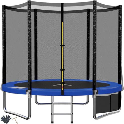 TRIUMPHKEY Trampolin Outdoor Kinder Ø 183/228/305/366/427 cm, Gartentrampoline Indoor Kindertrampolin Komplettset mit Sicherheitsnetz, Leiter, Randabdeckung, Belastbarkeit 50 kg, Blau