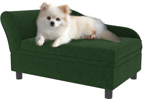 PawHut Canapé Chien Chat sur Pied avec Coffre de Rangement Style Moderne Coussin d'assise Amovible Grand Confort 76 x 45 x 43 cm Vert