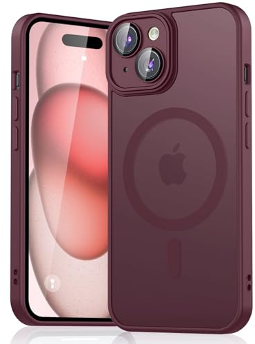 Yisica Magnetic Case for iPhone 15 Case, [Compatible with MagSafe] Drop Protection Skin-Friendly Shockproof Protective Translucent Matte Case Cover for iPhone 15 Wine Red