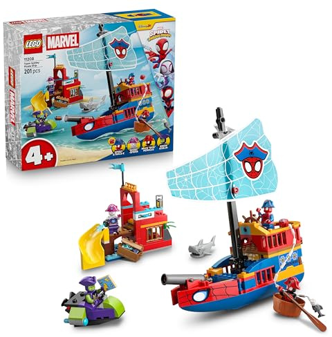 LEGO ǀ Piratenschiff von Spideys Team - Superhelden Set mit einem Schiffsmodell, 2 Booten, 4 Minifiguren - Geschenk für Jungen ab 4 Jahren und Fans der Serie Spidey und Seine Super-Freunde - 11208
