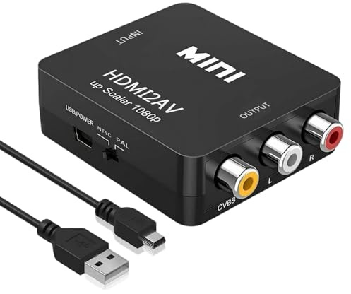 VGE Adaptador HDMI a AV, convertidor Hdmi a RCA RCA con cable de alimentación USB, compatible con PS4 Xbox Blu-ray Player a TV más antiguo, proyector de DVD, Plug & Play, no requiere instalación de