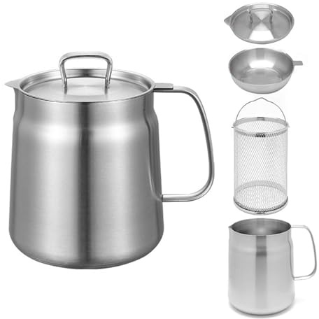 Rose and Teddy Stainless Steel Fryer Pot with Basket, 2025 Upgraded 304 Stainless Steel Oil Filter Pot with Strainer for Deep Frying (2L)