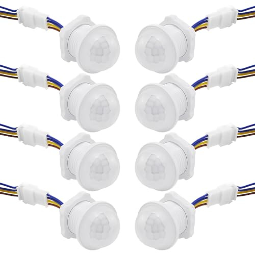 8 Stück Bewegungsm PIR Infrarot Sensor Schalter, 220V PIR Infrarot Sensor Schalter Erkennung, Erkennung Auto Sensor Lichtschalter, Infrarot Bewegungsmelder für Energiesparlampen LED Deckenleuchten