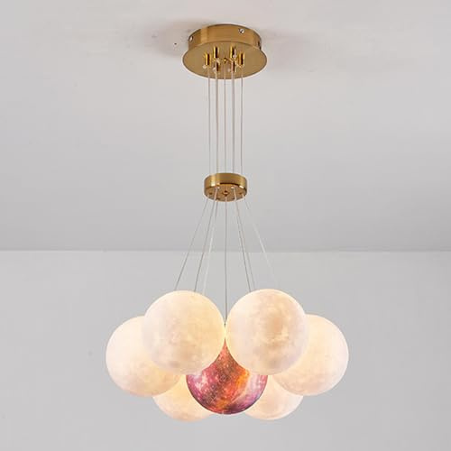 H3TF5J Kronleuchter, mittelgroß, Bubble, rund, Mond, Planet, Weiß, Milk Pink, groß, nordisch, hängend, Deckenleuchte, Deckenbefestigung für Dining Kitchen Bedroom / Living Room/13 Lichter