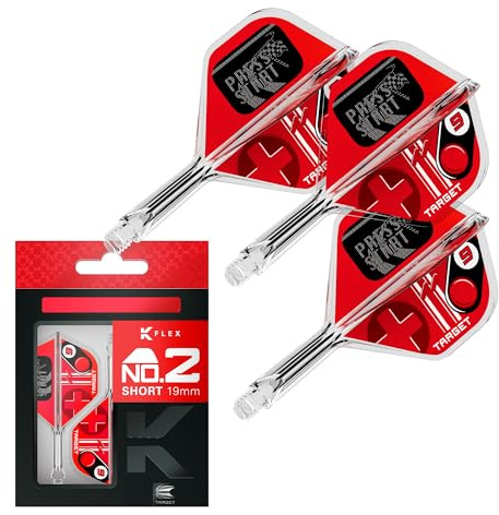 Target Darts K-Flex Press Start Dart-flyg och -axlar, Nr.2 (Kort, 19mm) | Förpackning med 3 Kflex integrerat flyg- och axelsystem, Allt i en gjuten stjälk | Professionella darttillbehör