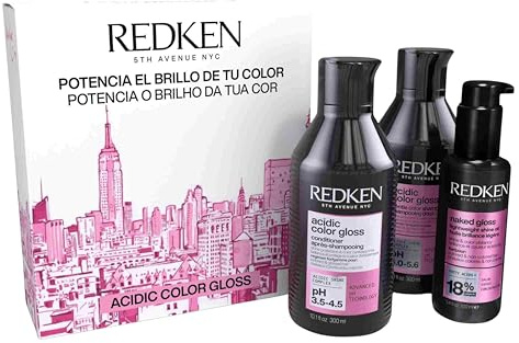Redken Routine Farbschutz für gefärbtes Haar mit Shampoo, 300 ml, Conditioner 300 ml und Thermoschutzbehandlung 100 ml, Acidic Color Gloss