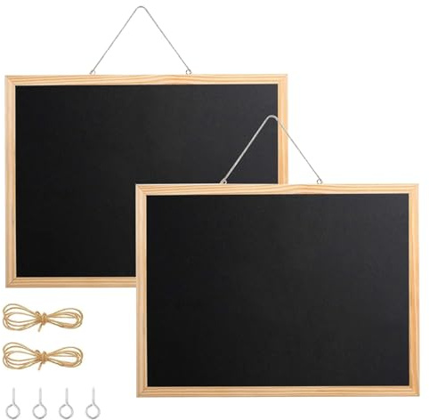 2 Stück A3 Kreidetafel mit Holzrahmen 30 x 40 cm, Abwischbare Kreidetafel zum Beschriften mit Hanfseil und Schafnägeln, Kleine Tafel zum Aufhängen für Küche Büro Bar Schule Memoboard Schwarz