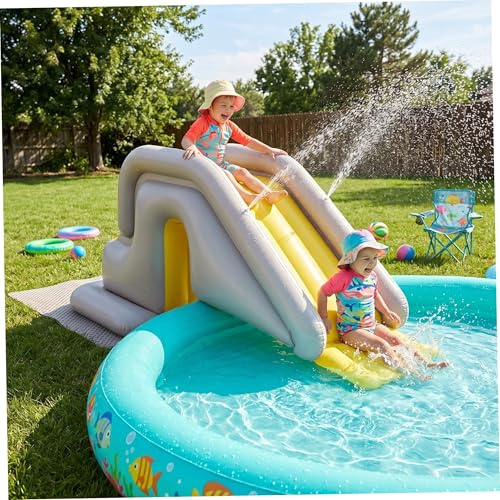 Inflatable Pool Slide, Swimming Pool Slide With Wide Water-fillable Base – Easy Setup & Storage Pvc Indoor/outdoor For Kids & Adults (khaki, With Foot Pump), Décorations d'été