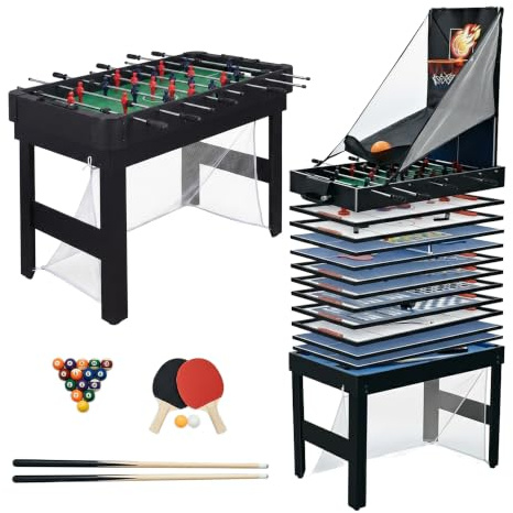 Relaxdays Spieltisch, 20 in 1, Tischkicker, Billard, Air Hockey, schwarz | Tischtennis, Basketball, Poker, Bowling uvm.