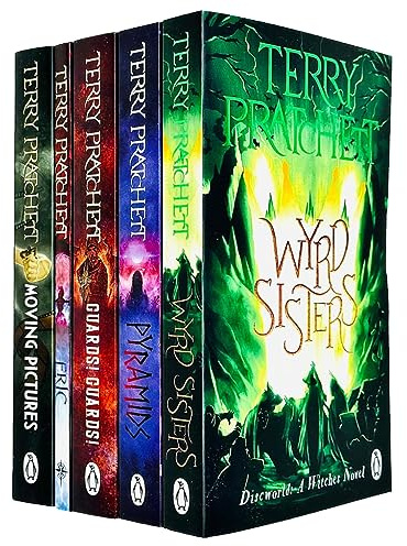 Terry Pratchett Discworld Novels Series 2 - 5 Books Collection Set (Wyrd Sisters, Pyramids, Guards! Guards!, Eric, Moving Pictures)