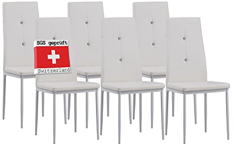 Albatros Esszimmerstühle 6er Set Diamond, Weiss - Edler Diamant-Look, Kunstleder-Bezug, bequemer Polsterstuhl - Moderner Küchenstuhl, Stuhl Esszimmer oder Esstisch Stuhl