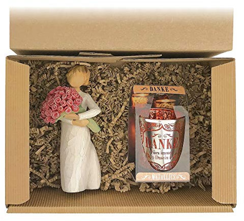 Geschenkset 2-teilig/Willow Tree Figur zur Auswahl/Windlicht zur Auswahl/Danke/Muttertag/Geburtstag/Geschenk/Frauen, Windlicht:Maria, Figur/Engel:Engel der Freundschaft