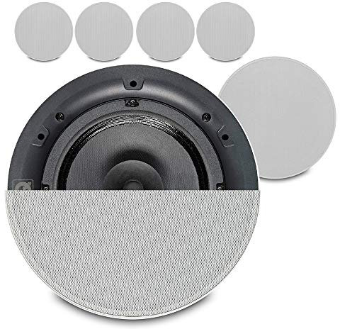 Q Acoustics Qi65CB 6.5 Ceiling Speakers, Set of 6, Moisture-Resistant 60W Home Audio Installation System, Ultra-Slim Magnetic Grilles, Adjustable HF, Multi-Room Stereo (White)