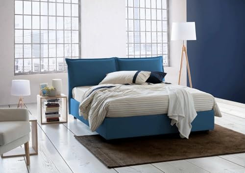 Letto Matrimoniale Deborah, Letto Contenitore con Rivestimento in Tessuto, 100% Made in Italy, Apertura Frontale, Adatto per Materasso Cm 160x190, Blu