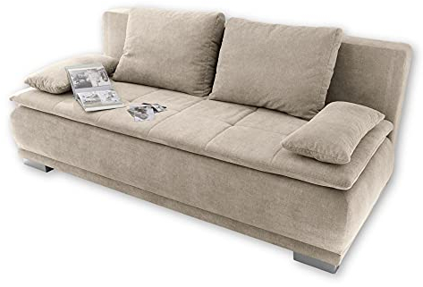 Stella Trading LUIGI Bequemes Schlafsofa mit Bettkasten, Stoffbezug Sand - Klappbares Sofa mit Schlaffunktion und fest vernähtem Schaumtopper - 211 x 93 x 103 cm (B/H/T)