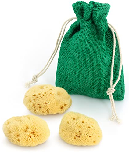 tom&pat Éponge maquillage et demaquillage visage en éponge naturelle – DERMATEST : TRÈS BIEN, pour appliquer & retirer les produits cosmétiques, Qualité Premium, réutilisable (3 x 4-6 cm)