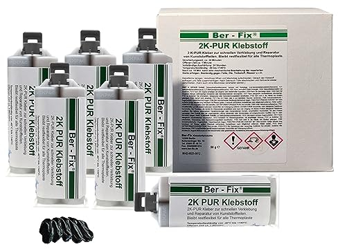 Ber-Fix Stoßstange Reparatur 2K PUR 60Sek. SCHWARZER Kunststoffkleber 2K Kleber Kunststoff-Reparatur 6x 50g Kartusche 1:1