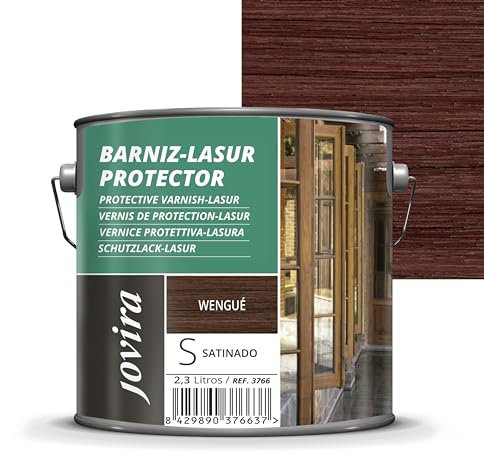 JOVIRA PINTURAS. BARNIZ LASUR PROTECTOR SATINADO (7 colores) Protege, decora y embellece todo tipo de madera (2,3 Litros, Wengue) H-37