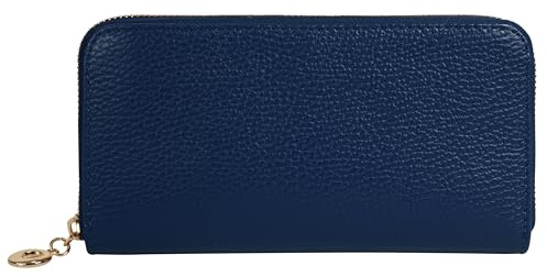 Cluty Geldbörse Echt Leder Damen | Made in Italy, Portemonnaie mit Reißverschluss, Brieftasche mit Münzfach, Geldbeutel aus Leder blau | 020597
