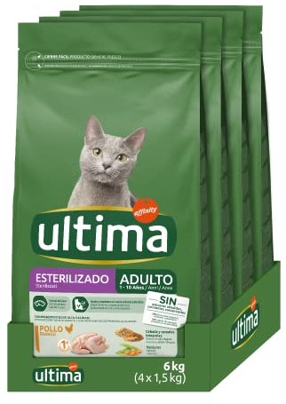 Ultima Sterilisiertes Huhn, Trockenfutter für Katzen, 4 x 1,5 kg, insgesamt 6 kg