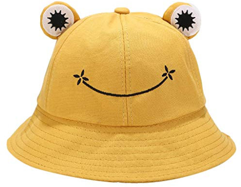 niumanery Kids Cartoon Frog Bucket Hat Wide Brim Sun Protection Adjustable Fisherman Cap Yellow