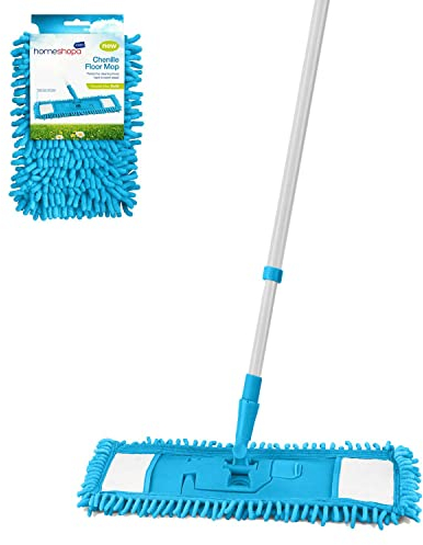 Homeshopa Microfibre Floor Cleaning Mop with 1 Reusable Replacement Pads, Washable Chenille Refill Pads, Stainless Steel Handle, Dry Wet Dust Mop for Hardwood,Laminate,Tile