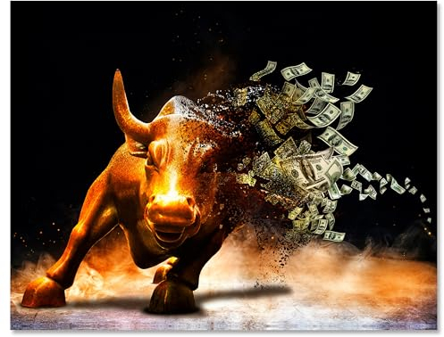 wandmotiv24 Leinwandbild Motivation, Querformat, Stier Moneybull M0133