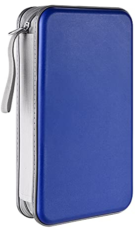 LIOVODE DVD Case, 96 Capacity CD Case Holder Storage Organizer Hard Plastic Protective Disc Wallet for Car (96 Capacity, Blue)