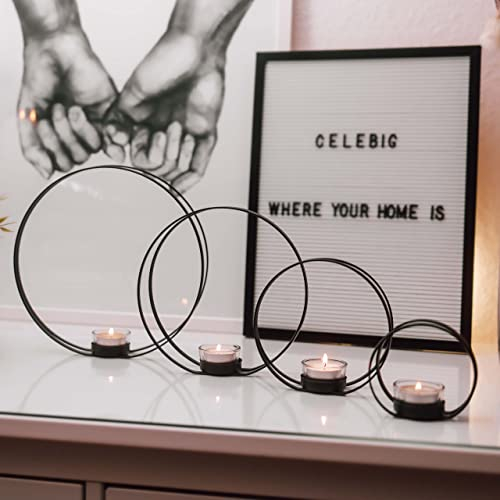 CeleBig® Kerzenständer 4er Set | Teelichthalter Schwarz | Kerzenständer Schwarz | Kerzenhalter mit Windlicht | Kerzenständer Rund | Edle Verarbeitung | Geschenkartikel | Zeitloses Geschenk