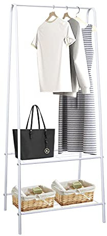 HOFLERA Clothes Rail Stand Garment Coat Rack with Metal Shelf, Frame for Bedroom, Saving Space Clothes Rail,1.5m(White)