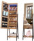 LVSOMT Schmuckschrank LED mit Spiegel Stehend, Standspiegel mit Schmuckschrank, Schmuckspiegel mit Beleuchtung, Moderner Schmuckschränke Abschließbarer, Ganzkörperspiegel mit Schmuckorganizer, Braun