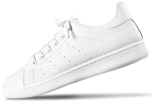 FITFOOT PU Leather Platform Trainers - Women's Low-Top Round Toe Sneakers - Great for Outdoor, Leisure and Daily Wear (White, Numeric_4_Point_5)