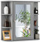COSTWAY Bathroom Mirror Cabinet, Single Door Wall Mounted Storage Cupboard with Adjustable Shelves, Home Office Living Room Display Organiser Unit (Grey, 65 x 17 x 64cm)