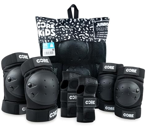 CORE Junior Triple Pad Set Knee Pads Elbow Pads Wrist Guards 6 in 1 Protective Gear Set for Kids Youth Adult for Skateboarding Scooter Cycling BMX Skating Skate - XS (6-10 Years)