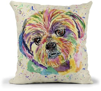 Shih Tzu Hundekissen mit Wasserfarben, Regenbogenkunst, Leinen, mit Füllung oder Bezug, 40 x 40 cm, Geschenk für Weihnachten, Geburtstag (nur Bezug)