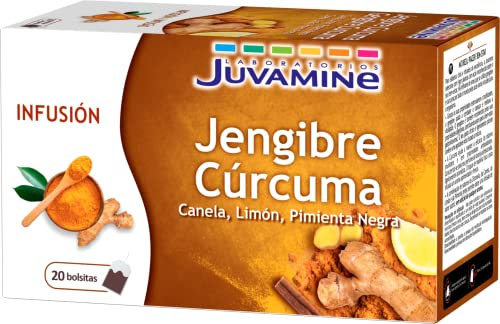 JUVAMINE - Infusión Jengibre Cúrcuma - 20 Bolsitas para el Bienestar Digestivo y Apoyo Inmunológico - Vitalidad - Canela - Limón - Pimienta Negra - Sin aromas añadidos