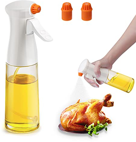 MOCOBO Oil Spray Bottle, Oil Dispenser and Vinegar Sprayer with 3 Replaceable Nozzle 6.8oz/200ml Glass Cooking Oil Preparation Dispensers