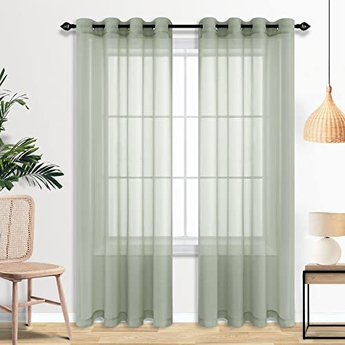 Mrs.Naturall Luftige, durchsichtige Vorhänge, 132x244 cm, lang für Wohnzimmer, 2 Paneel-Sets, Ösen, Kunstleinen, hellgrün, Fenster, Voile, Kinderzimmer, 248 cm Länge