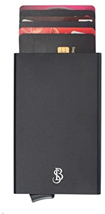 BONNY & SLIDE Kartenetui RFID Schutz - Aluminium Portemonnaie - Mini Kreditkartenetui - Slim Wallet Damen Herren - Card Holder - Cardholder - Kartenhalter 7-8 Karten Schwarz