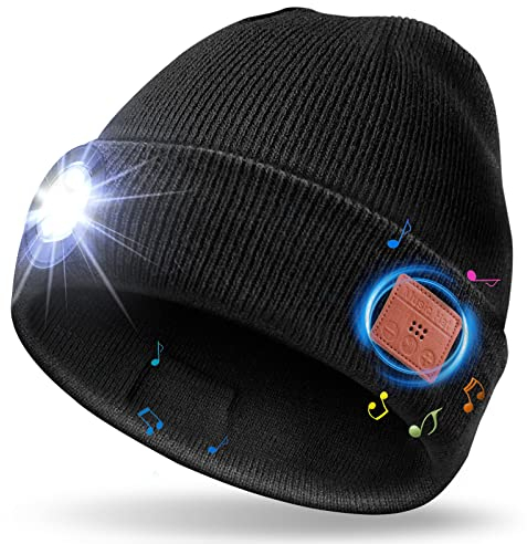 UNBON Gorro Bluetooth con Luz LED y Auriculares - Regalos Originales para Hombre, Papá - Navidad, Cumpleaños, San Valentín