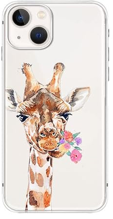 FancyCase Schutzhülle für iPhone 14 (6,1 Zoll) - Frauen Mädchen Niedlicher Blumen-Giraffen-Stil Lovely Cartoon Tiermuster Flexible TPU Schutzhülle Klar Hülle Kompatibel mit iPhone 14 (Blume Giraffe)