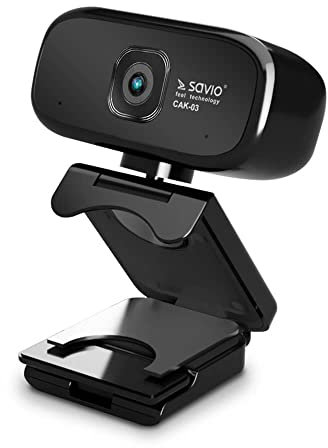 Savio Webcam con micrófono – Cámara para PC con micrófono – USB Webcam HD – Webcam 720p Compatible con Windows 7, 8, 10, macOS y Linux – Cámara PC con lente de 120°