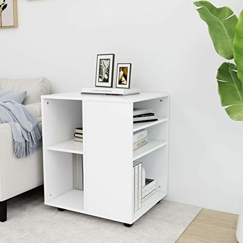 Tidyard Rollschrank Rollcontainer Schreibtisch Aktenschrank Druckertisch mit Rollen Bürocontainer Bürowagen Beistellwagen Ablage Büroschrank Beistelltisch Schrank Weiß 60x53x72 cm Holzwerkstoff