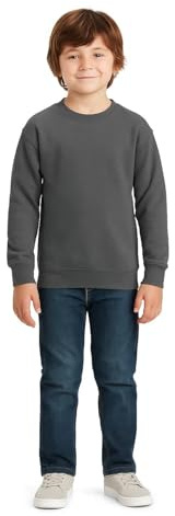 True Face Kids Sweatshirt Crew Neck Jumper Long Sleeve Cotton Pullover Plain Sweater Ribbed Cuff Boys School Uniform Top Charcoal 11/12 Years