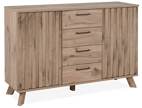 DEINE TANTE EMMA 003450 Kommode Wellington 01B Schweden Eiche 3D Reliefoptik Push-to-Open ca. 125 x 85 x 40 cm