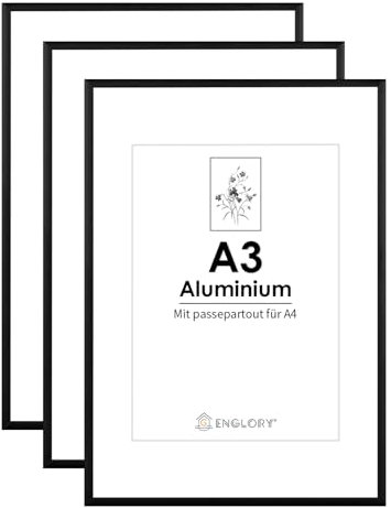 ENGLORY 3 Pack Bilderrahmen A3, Bilderrahmen A3 Schwarz Metall Aluminium Kinderzeichnungen Fotorahmen 29,7x42 cm Rahmen für Fotos, Bilder, Poster，Groß Collage